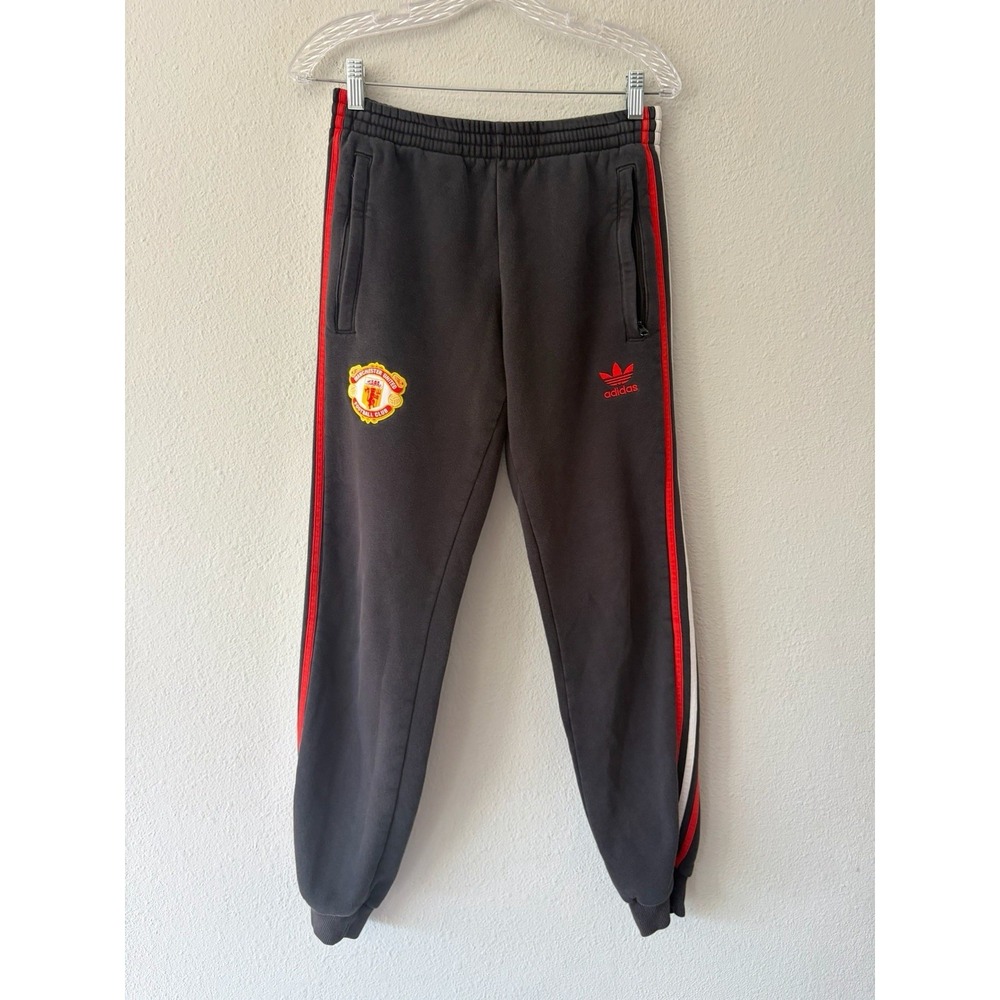 adidas Manchester United Sweat Pants - Black/Red Soccer Football Embroidered S